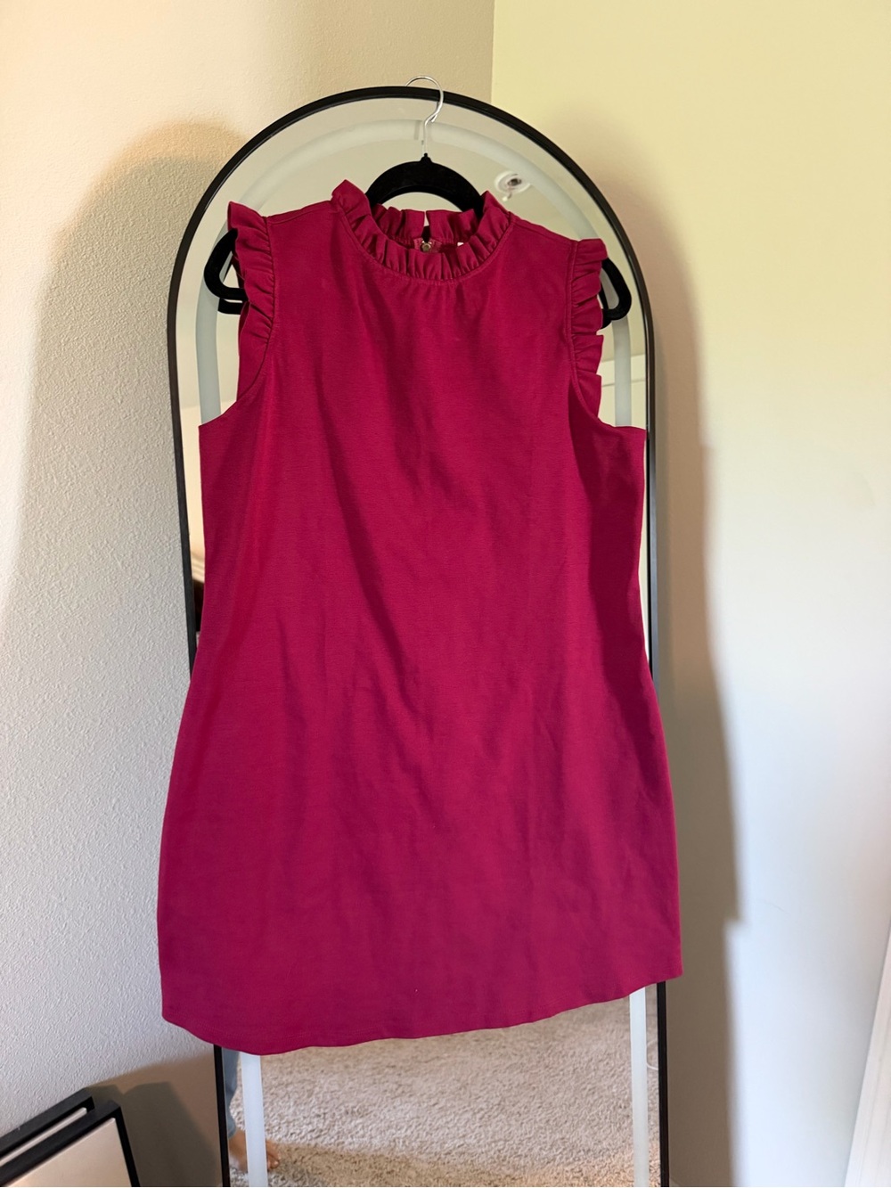 NWT Ces Femme Burgundy Ruffle Mock Neck Shift Dress - Size L